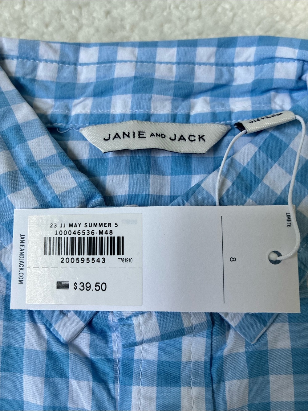NWT - Janie and Jack Embroidered Fish Gingham Shirt (Blue/White) Size 8 - Picture 5 of 9